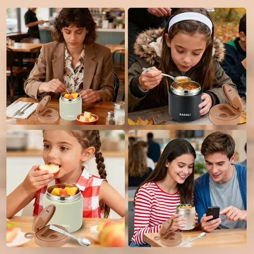 Vista 6 de Eadali Tarro de comida para niños de 15.2 onzas para comida caliente, contenedor de almuerzo aislado al vacío con interior de acero inoxidable 316