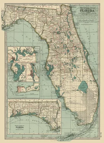 Vista 2 de Mapa histórico - Florida 1899 - Arte de pared vintage - 18 x 24 pulgadas
