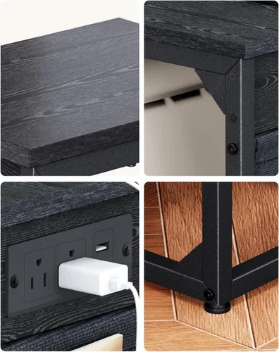 Vista 7 de Mesa auxiliar en forma de C con estación de carga rápida, mesa lateral pequeña para sofá con bolsa de almacenamiento, bandeja de TV para sofá