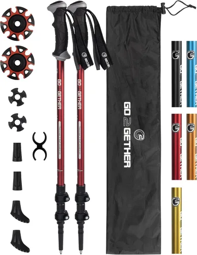 Vista 10 de G2 GO2GETHER Bastones de senderismo de aluminio, cierres ajustables rápidos, mango cómodo, correa acolchada, cestas de nieve, bastones adecuados