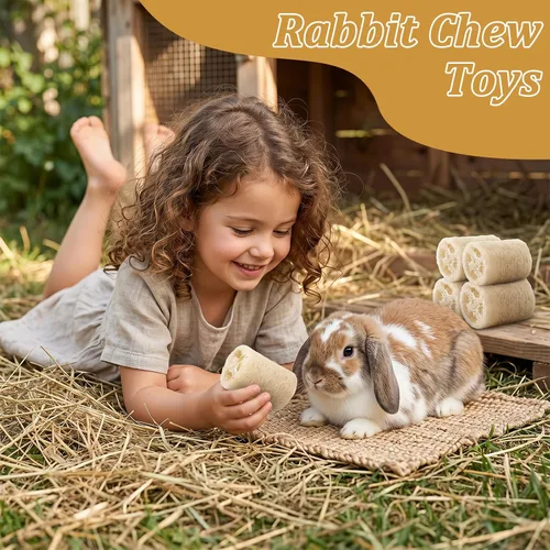 Vista 2 de 3Pcs Rabbit Chew Toys Bunny Toys Rabbit Feeder Natural Loofah Toy