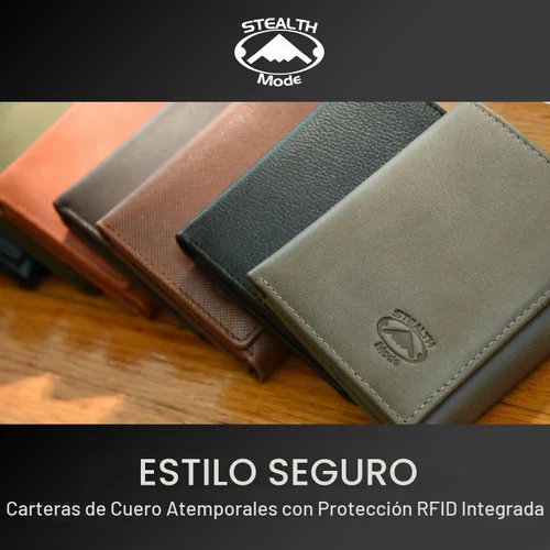 Vista 7 de Stealth Mode cartera de cuero RFID plegable para hombres con soporte para identificación abatible, Negro, Talla única
