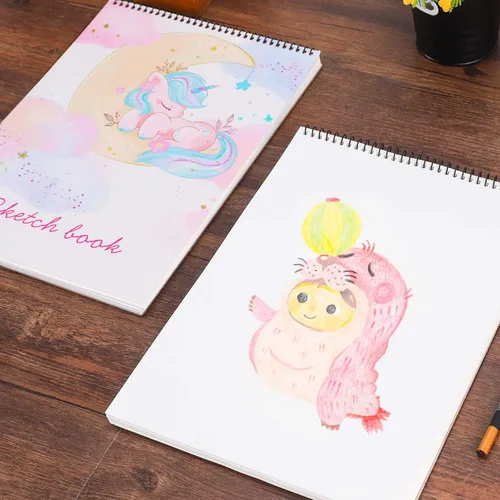 Vista 2 de Cuaderno de bocetos, 100 páginas (50 hojas), bloc de bocetos de artista encuadernado en espiral, papel de dibujo sin ácido para dibujo, pintura