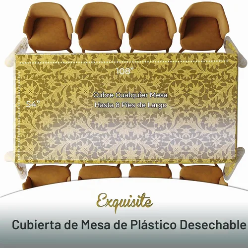 Vista 3 de Exquisite Mantel rectangular de plástico de encaje, paquete de 12 manteles de encaje rectangulares de 54 x 108 pulgadas, mantel floral transparente