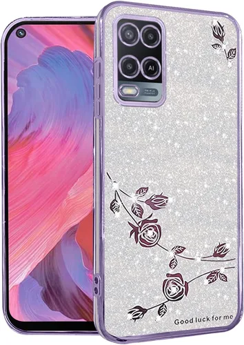 Vista 11 de Kainevy - Funda de teléfono para Oppo A54 4G, funda transparente con purpurina rosa floral para mujeres y niñas, bonita funda para teléfono Oppo