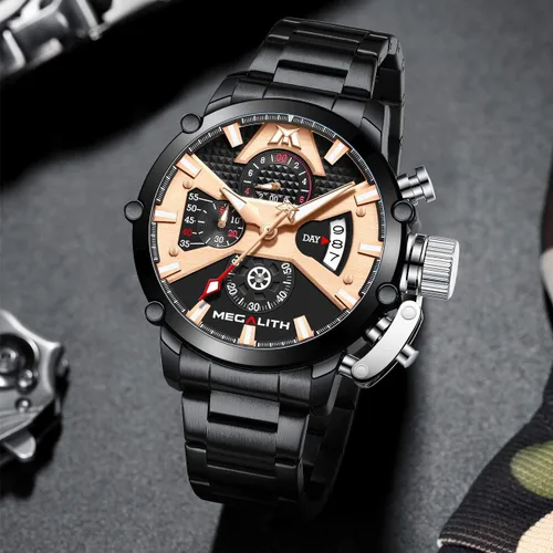 Vista 2 de MEGALITH Reloj para hombre de 1.772 in de acero inoxidable, cronógrafo, resistente al agua, analógico, de cuarzo, con fecha, resistente