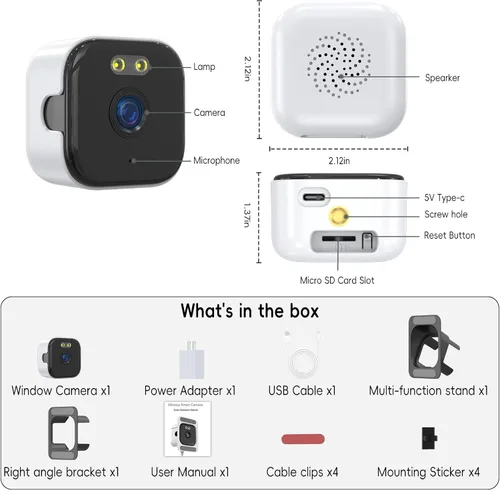 Vista 9 de ANYQOO Cámara de ventana de 3 MP 2K, seguridad para interiores y exteriores, cámara WiFi de 2.4 GHz y 5 GHz para seguridad del hogar, visión