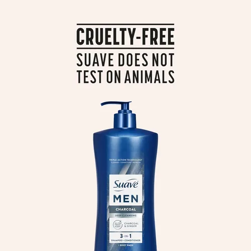 Vista 9 de Suave Men Champú 3 en 1 de limpieza profunda, acondicionador y gel de baño con polvo de carbón, desintoxica y limpia el cabello y la piel, elimina