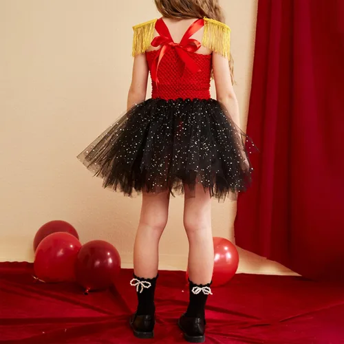 Vista 6 de HUIJZG Disfraz de soldado de Navidad para niños y niñas, con lentejuelas, tutú de tul, conjunto de sombrero, disfraz de fiesta de cosplay