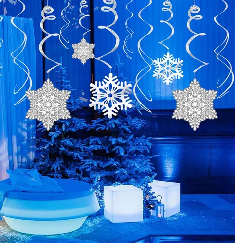 Vista 6 de Moon Boat adornos de Navidad, copos de nieve colgantes, remolinos, fiesta de invierno, país de las maravillas, Navidad, suministros