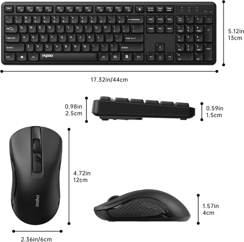 Vista 9 de Rapoo X2100 Combo de teclado y mouse inalámbricos silenciosos, receptor USB de 2.4GHz, 12 teclas multimedia, a prueba de derrames, tamaño completo