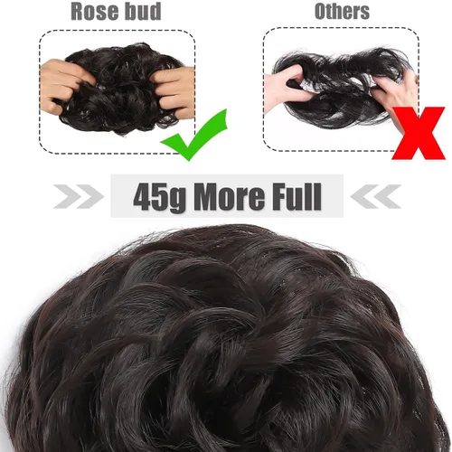 Vista 4 de Rose bud Extensiones de Cabello para Mujer en Forma de Moño Desordenado, Banda Elástica para Updo, Cabello Rizado y Desordenado, Scrunchie