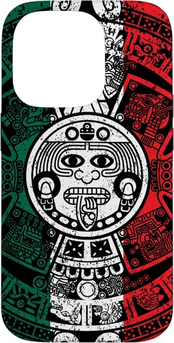 Vista 17 de Funda para iPhone 17 con calendario maya azteca con diseño de piedra solar envejecida de la bandera de México
