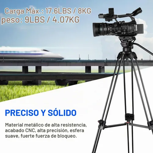 Vista 4 de COMAN - Trípode de video, trípode profesional resistente de 74 pulgadas con placa de liberación rápida y cabezal de fluido de 360°, soporte