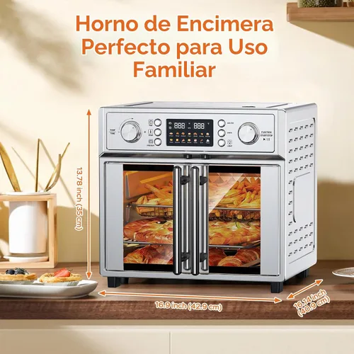 Vista 6 de Combinado de Tostador de Puerta Francesa Extra Grande con Freidora de Aire, Freidora de Aire de Puerta Doble Francesa de Gran Capacidad de 1700W
