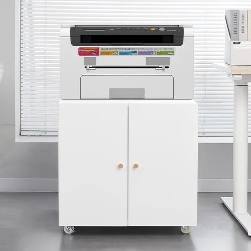 Vista 2 de Mini gabinete de nevera con almacenamiento de metal grande para impresora, mesa de dormitorio, mini refrigerador y microondas, soporte combinado