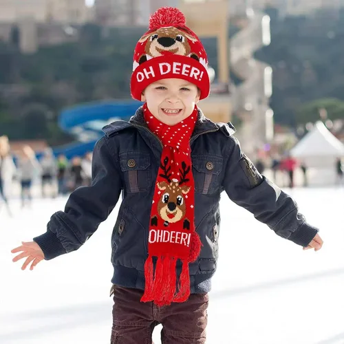 Vista 6 de Gorros de Navidad con luz LED, bufanda de punto, gorro de Navidad para adultos y niños, gorro de Navidad cálido para invierno