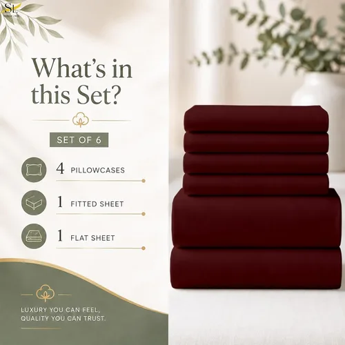 Vista 4 de Shreem Linen Juego de sábanas tamaño Queen de 6 piezas, sábanas 100% algodón egipcio, ropa de cama de lujo de hotel, bolsillo profundo de 18