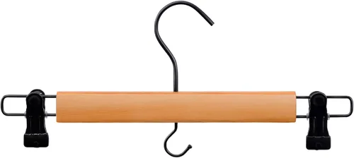 Vista 8 de Perchas de madera prémium para pantalones, paquete de 10 perchas para faldas con dos clips de agarre seguro, gancho giratorio con cancelación