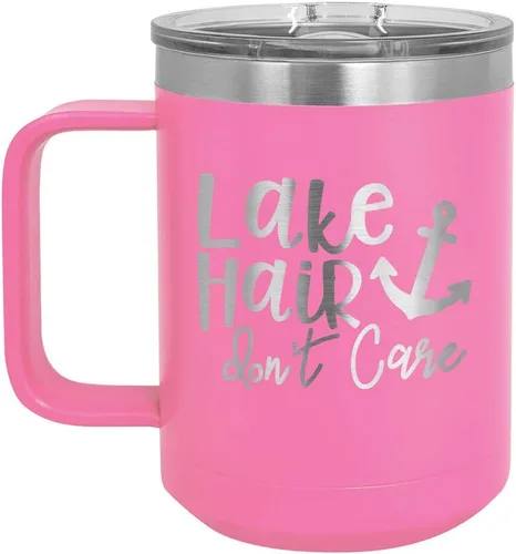 Vista 5 de LAKE HAIR NO CUIDAR Taza de café negra de 15 oz con tapa superior deslizante Taza de café de viaje aislada Ideas de regalo de cumpleaños