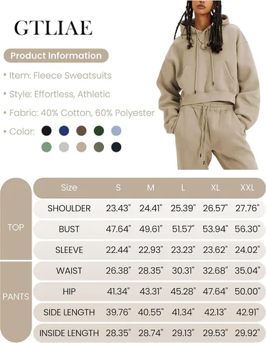 Vista 5 de GTLIAE Conjunto deportivo de 2 piezas para mujer, sudadera con capucha y pantalones deportivos