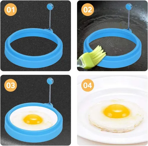 Vista 4 de Anillo de huevo para cocinar huevos, molde redondo para panqueques 100% de grado alimenticio, libre de BPA, duradero y reutilizable, anillo de Azul