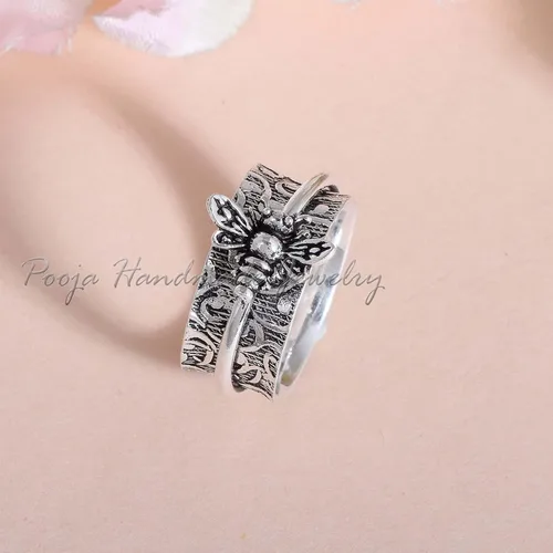 Vista 3 de Honey Bee Spinner Ring, 925 Sterling Silver Ring, Bohemian Spinner Ring, Meditation Ring, Boho Ring, Anxiety Ring, Worry Ring, Handmade Ring, Gift