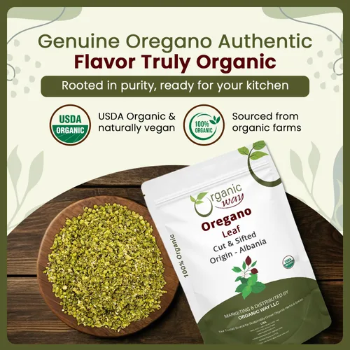 Vista 2 de Organic Way Hoja de orégano seca cortada y tamizada (Origanum vulgare) - Cosecha silvestre europea Certificado orgánico y Kosher Vegano, sin OMG