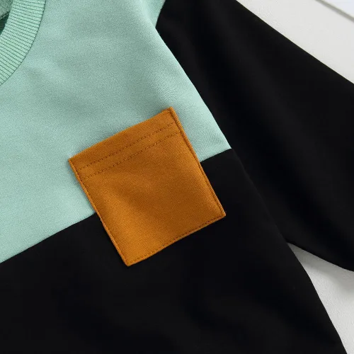 Vista 4 de kacubwyy Conjunto de ropa de manga larga con bolsillo y pantalones lisos, para otoño e invierno