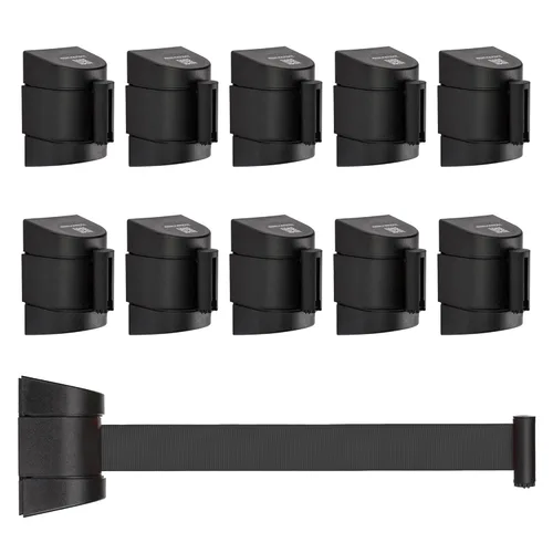Vista 23 de DuraSteel Barrera retráctil para cinturón de control de multitudes de montaje en pared, cinturón de barrera retráctil negro de 9.2 pies, barreras