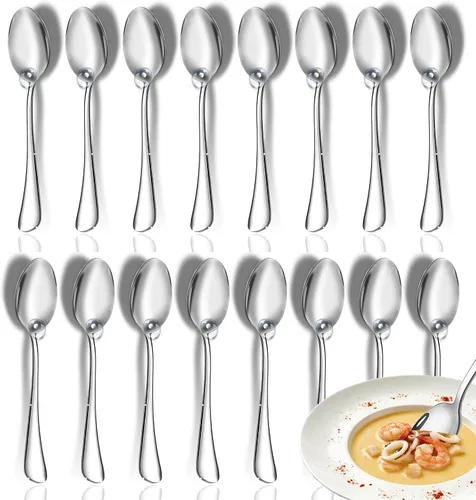 Vista 8 de Cucharas negras, juego de 16 cucharas de acero inoxidable de grado alimenticio, 6.7 pulgadas, acabado espejo y aptas para lavavajillas, nuevos