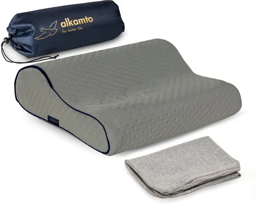 Vista 11 de alkamto Cómoda almohada de espuma viscoelástica para viajes y campamentos, bolsa portátil fácil de llevar, funda de almohada con regulación