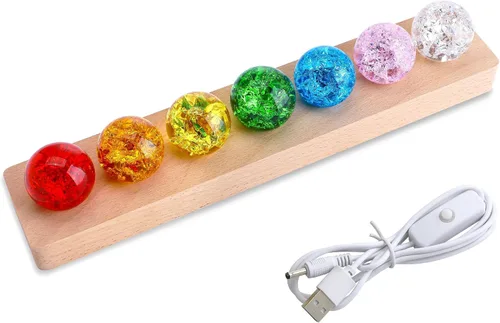 Vista 7 de 7 colores 1.575 in hielo agrietado bolas cristal chakra bolas con base de madera LED Bola curativa de cristal de la esfera, bola del cuarzo