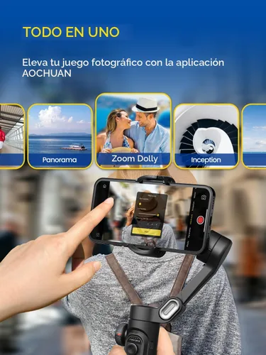 Vista 5 de AOCHUAN - Estabilizador de cardán para iPhone, smartphone con rueda de enfoque, seguimiento de cara/objeto para iPhone 16 15 Pro Max/Android