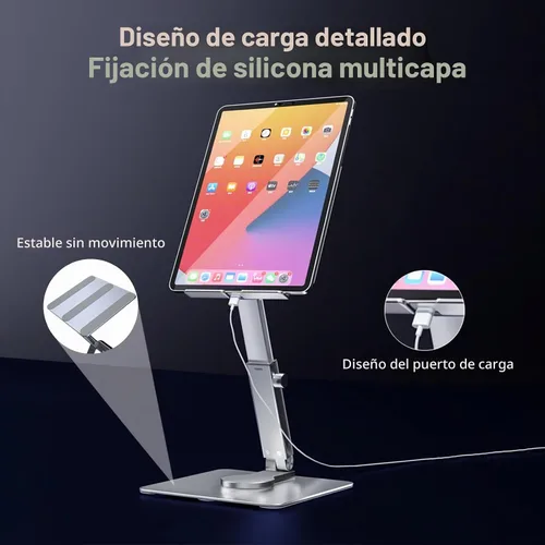 Vista 4 de Soporte para iPad, altura ajustable con base giratoria de 360 grados para escritorio, soporte de tableta de aleación de aluminio compatible con i