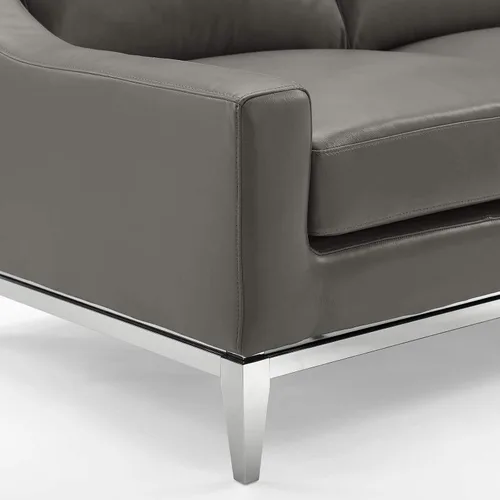 Vista 7 de Modway Arnés de sofá de cuero de 83.5" en gris con base de acero inoxidable