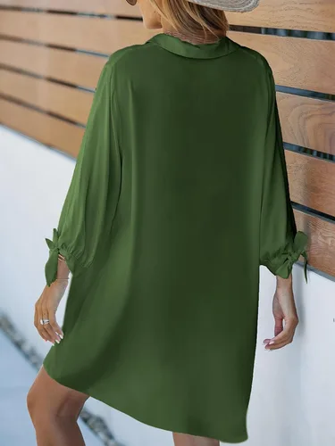 Vista 2 de CUPSHE Vestido corto de playa para mujer, manga 34, con botones, vestido midi de verano