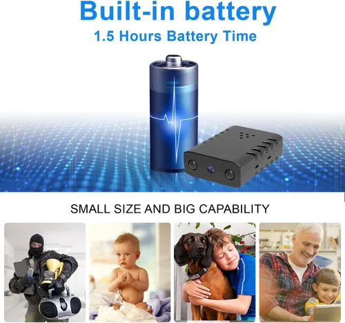 Vista 2 de Cámara de batería inalámbrica WiFi más pequeña, cámara de seguridad HD1080P, vigilancia Vdeo portátil, monitor de bebé