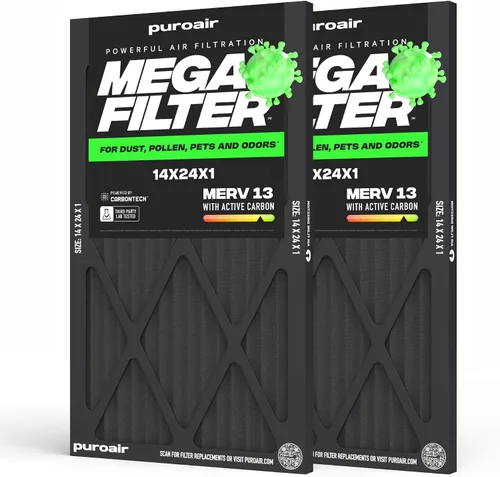 Vista 19 de PuroAir Filtro Mega - Filtro de aire de 12x12x1 MERV 13 para el hogar con carbón activado - Filtros alérgenos, caspa de mascotas, humo, polvo