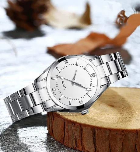 Vista 2 de Reloj analógico de cuarzo para mujer, clásico, plateado, de acero inoxidable, resistente al agua, reloj analógico