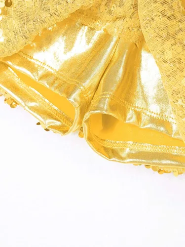 Vista 5 de Traje de baile de 2 piezas de lentejuelas brillantes para niñas y niñas, para baile de jazz latino
