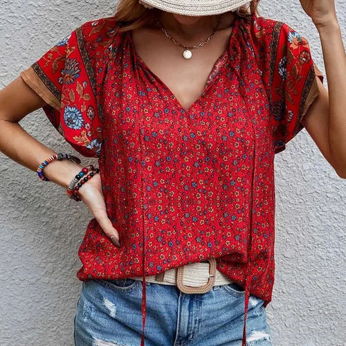Vista 5 de Blouses for Women Dressy Casual 2023 Spring Going Out Bohemian Tshirts Vintage Tees Preppy Clothes Women Tops