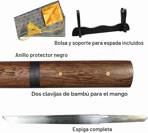 Vista 5 de Tanto Japonés Hecho a Mano de Acero Damasco Templado en Arcilla Espada Katana Corta Afilada de 20 Pulgadas