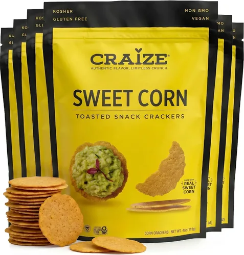 Vista 8 de Craize Sweet Corn Crisps Galletas de maíz tostadas sin gluten, veganas, kosher, 4 onzas cada una