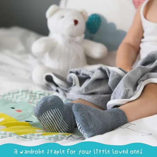 Vista 5 de Debra Weitzner 12 Pairs Non-Slip Toddler Ankle Socks With Grips for Baby Boys and Girls Anti-Slip Socks for Infants and Kids
