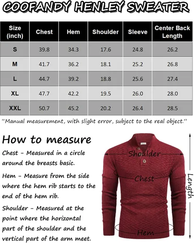 Vista 6 de COOFANDY Suéter de cuello alto falso para hombre, suéteres de punto casuales, suéter Henley de moda