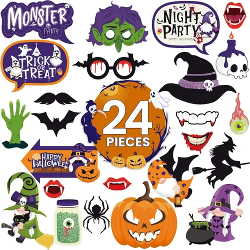 Vista 3 de KatchOn, Juego de accesorios para cabina de fotos de Halloween, paquete grande de 24, accesorios de fotos de Feliz Halloween para sesión de fotos