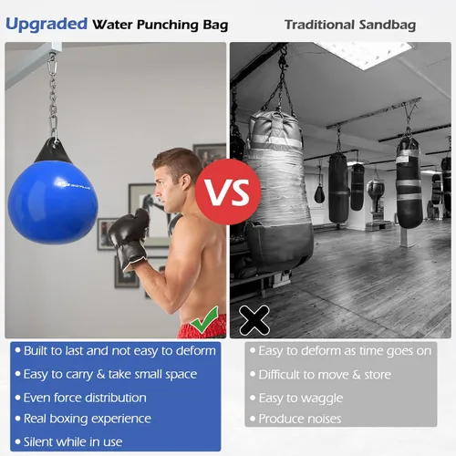 Vista 7 de Goplus Bolsa de Agua Aqua, Bolsa de Boxeo Pesada de 180 Libras de 21 Pulgadas / 110 Libras de 18 Pulgadas con Cadena Metálica Ajustable, Manguera