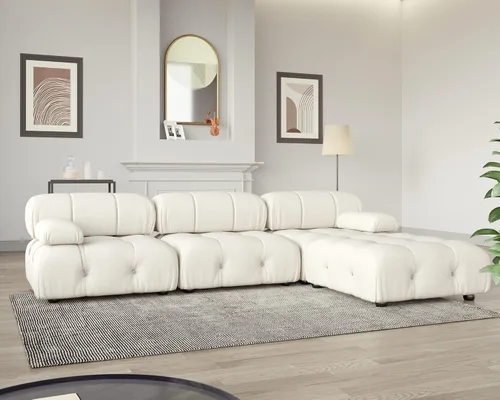 Vista 3 de Moderno sofá seccional de terciopelo, en forma de L, sofá modular minimalista, sofá convertible para sala de estar, apartamento