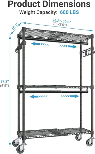 Vista 6 de VIPEK R2X - Armario portátil expandible con ruedas con cerradura, capacidad de 600 libras, perchero resistente con estantes ajustables y barra